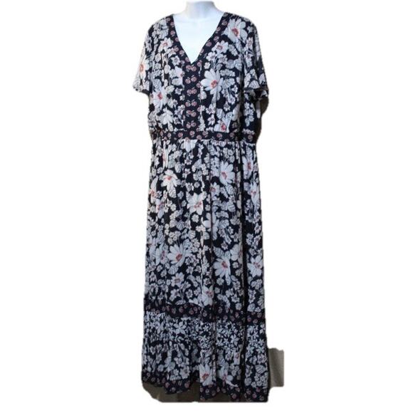Lane Bryant Women's 24 Tiered Maxi Dress Blue White Floral Flutter Sleeve V-neck - Picture 1 of 7